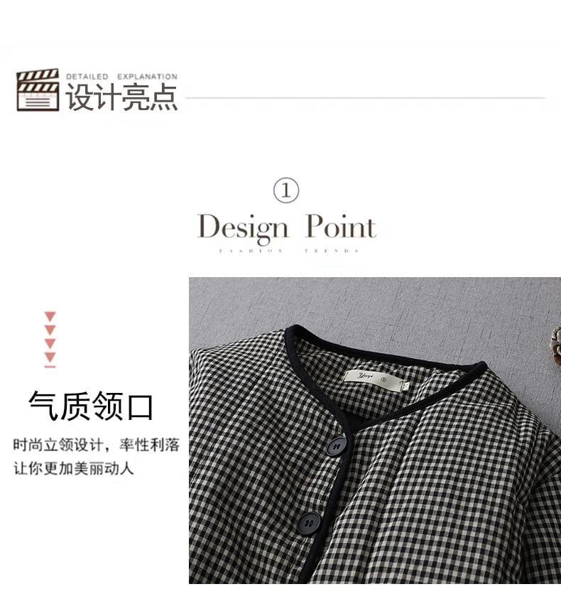 V-Neck Plaid Padded Button Jacket Product Image