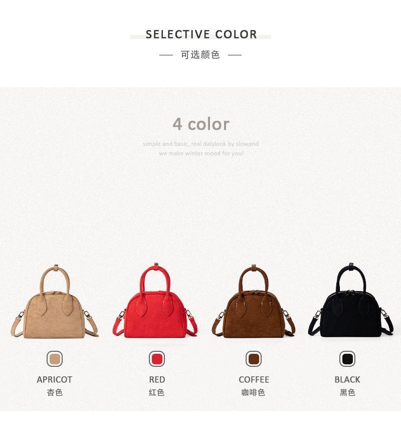 Plain Faux Suede Bowler Bag Product Image