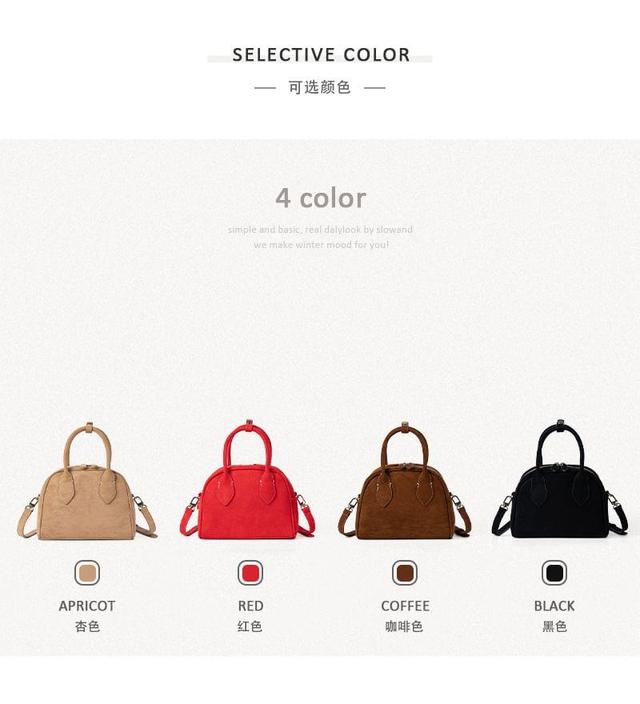 Plain Faux Suede Bowler Bag Product Image