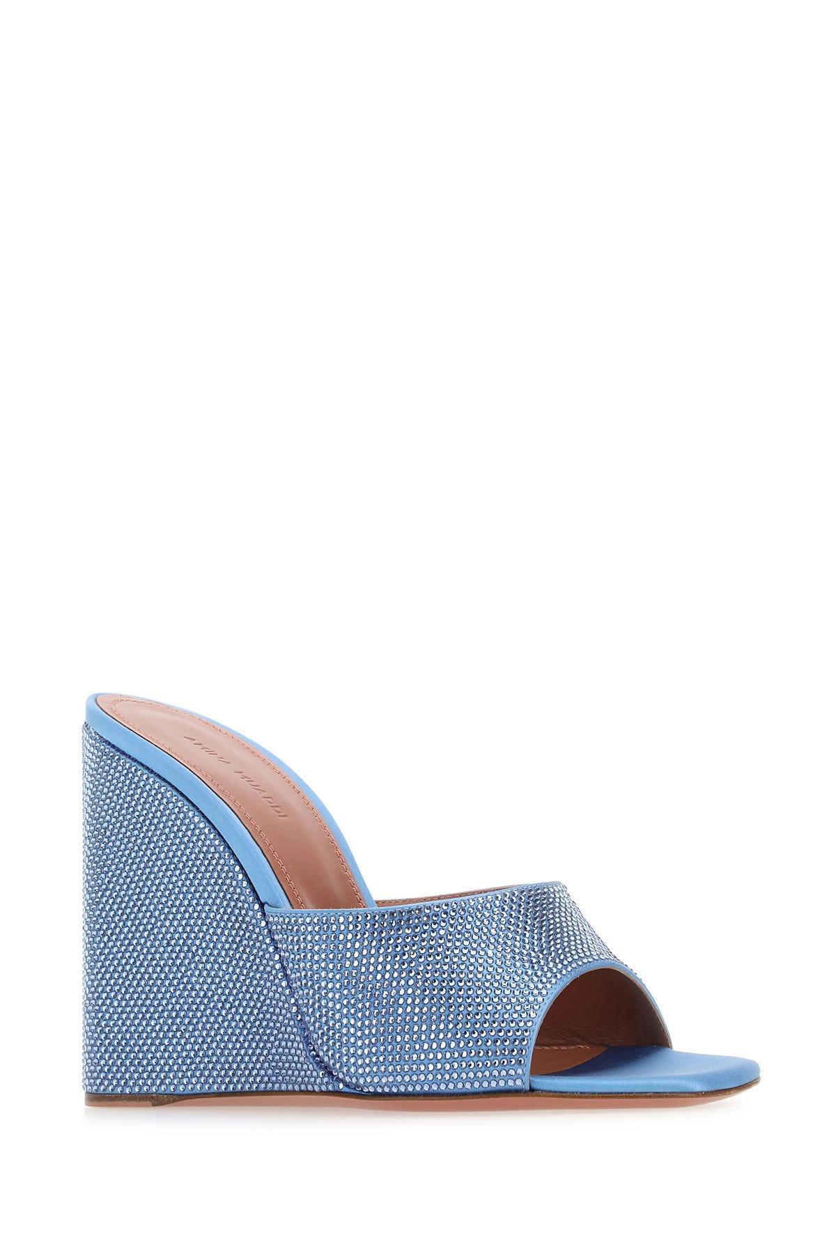 Lupita 95 Silk-satin Wedge Mules In Blue Product Image