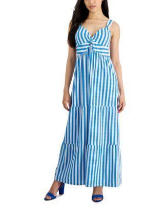 Petite Striped Twist-Front Maxi Dress Product Image