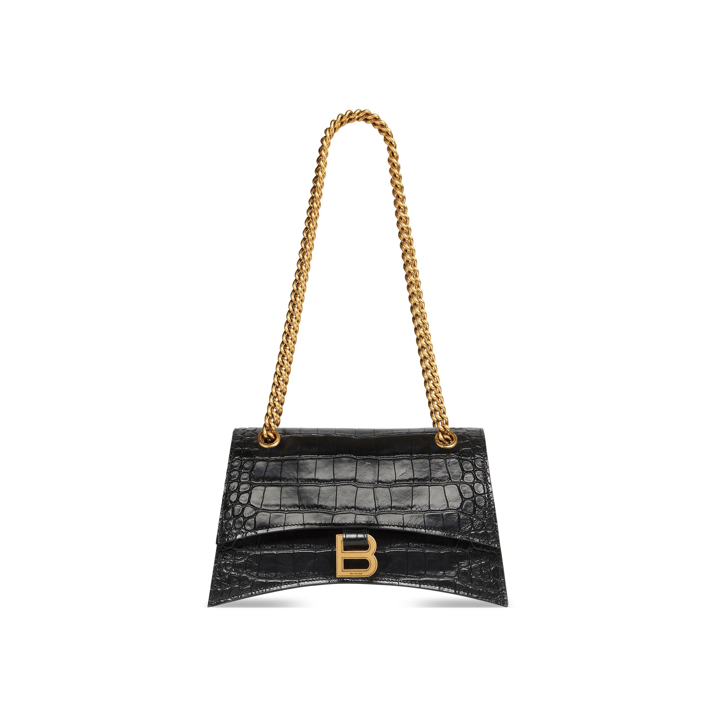 Women's Crush Small Chain Bag Crocodile Embossed  in Black Product Image