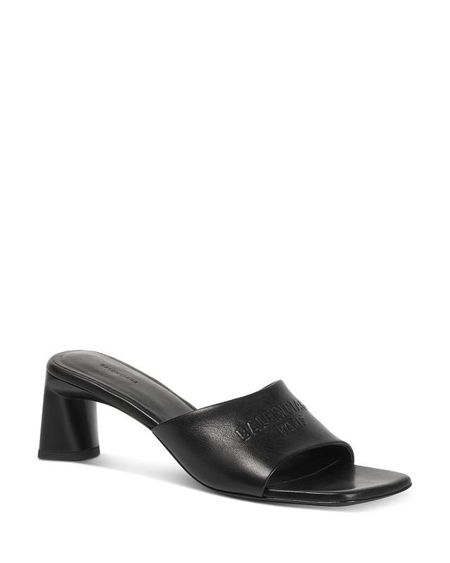 Balenciaga Womens Embossed Logo Heeled Slide Sandals Product Image
