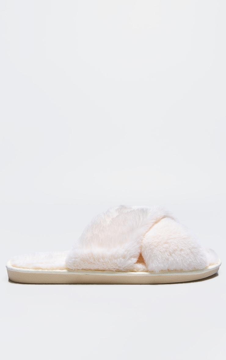 Cream Faux Fur Cross Over Slippers Product Image