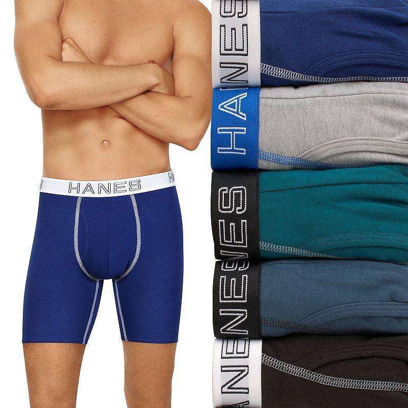 Hanes Ultimate Mens Stretch Long Leg Boxer Brief Underwear, Moisture Wicking, 5-Pack Assorted XL Product Image