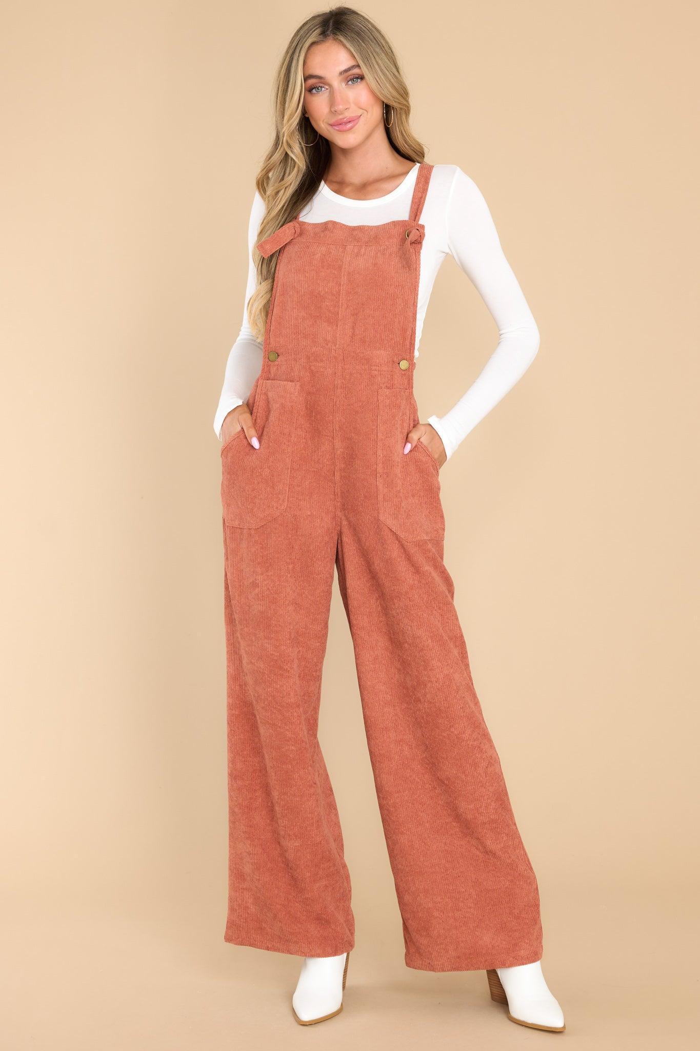 Stay Kind Terracotta Corduroy Overalls Orange Product Image