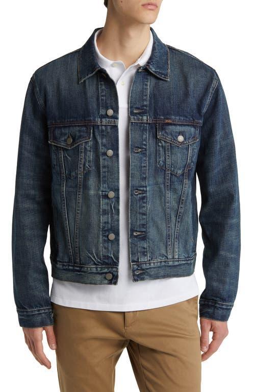 Mens Faded Denim Trucker Jacket Product Image