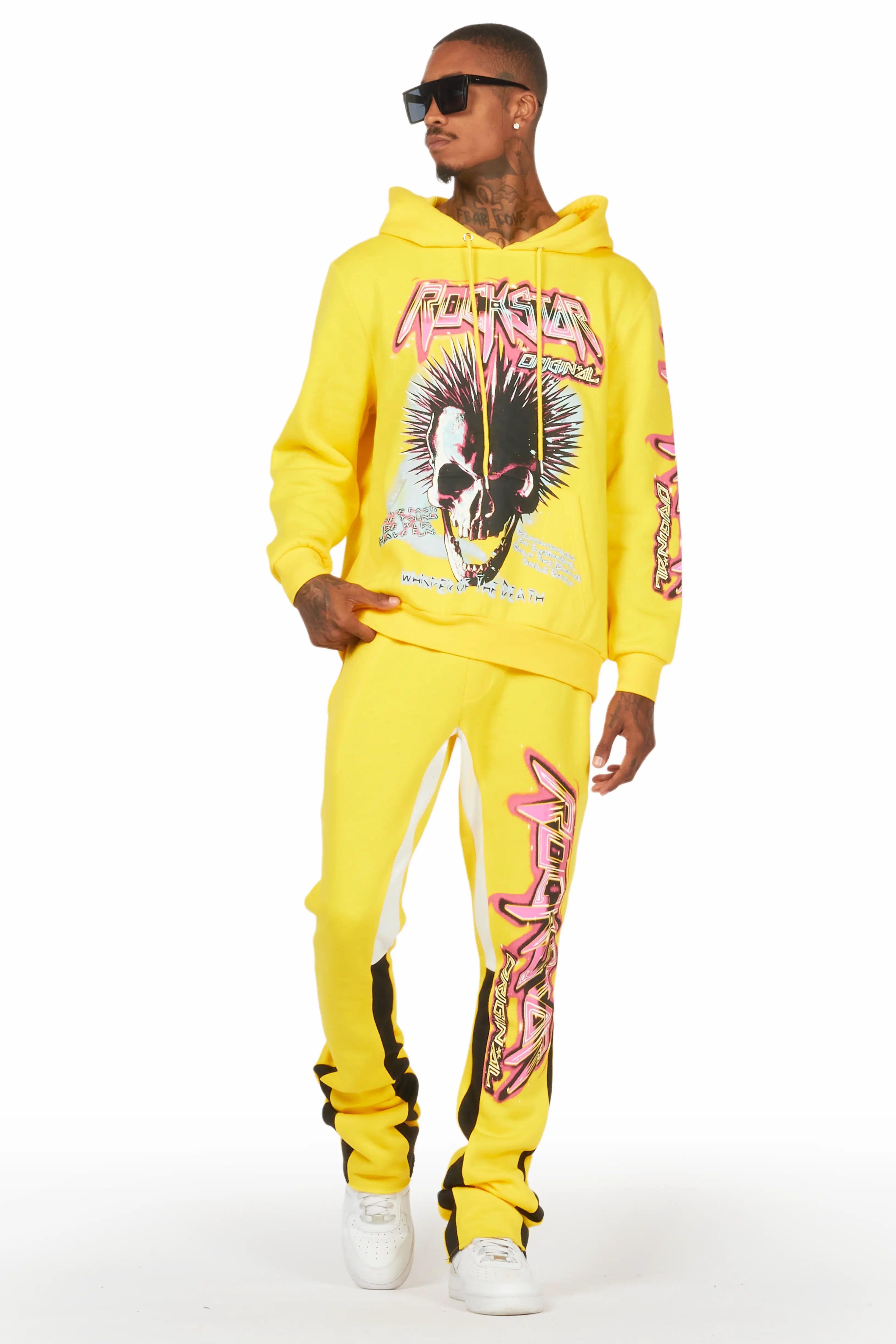 Obern Yellow Graphic Hoodie/Stacked Flare Pant Track Set Male Product Image