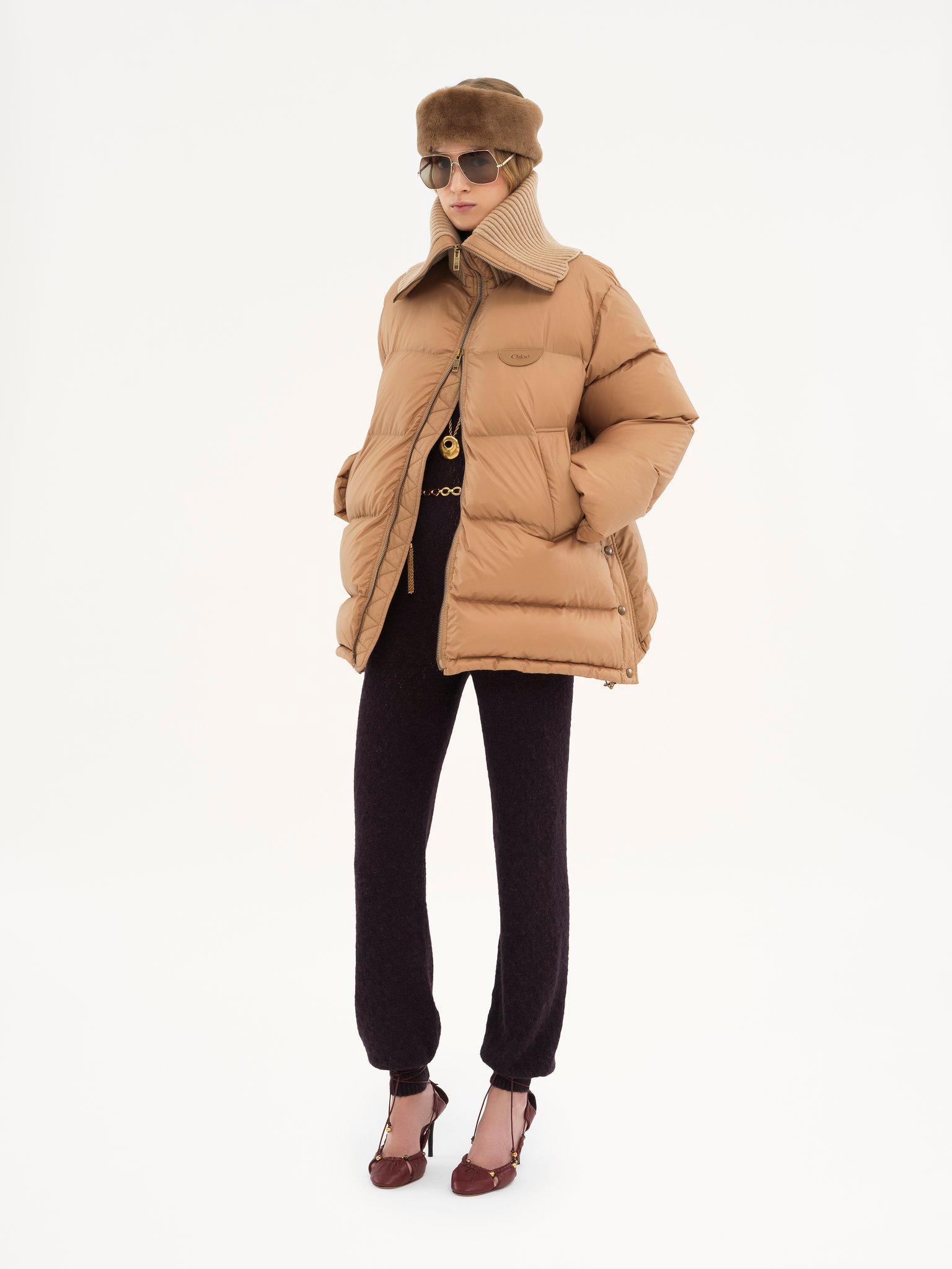 High-neck puffer jacket in shiny nylon Product Image