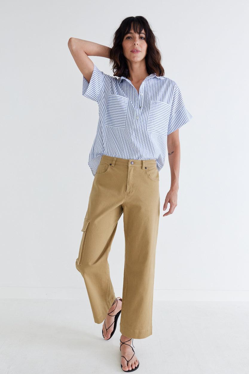 Walk the Line Short Sleeve Poplin Top Product Image