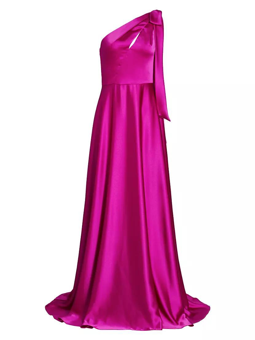 Satin One-Shoulder Bow Gown Product Image