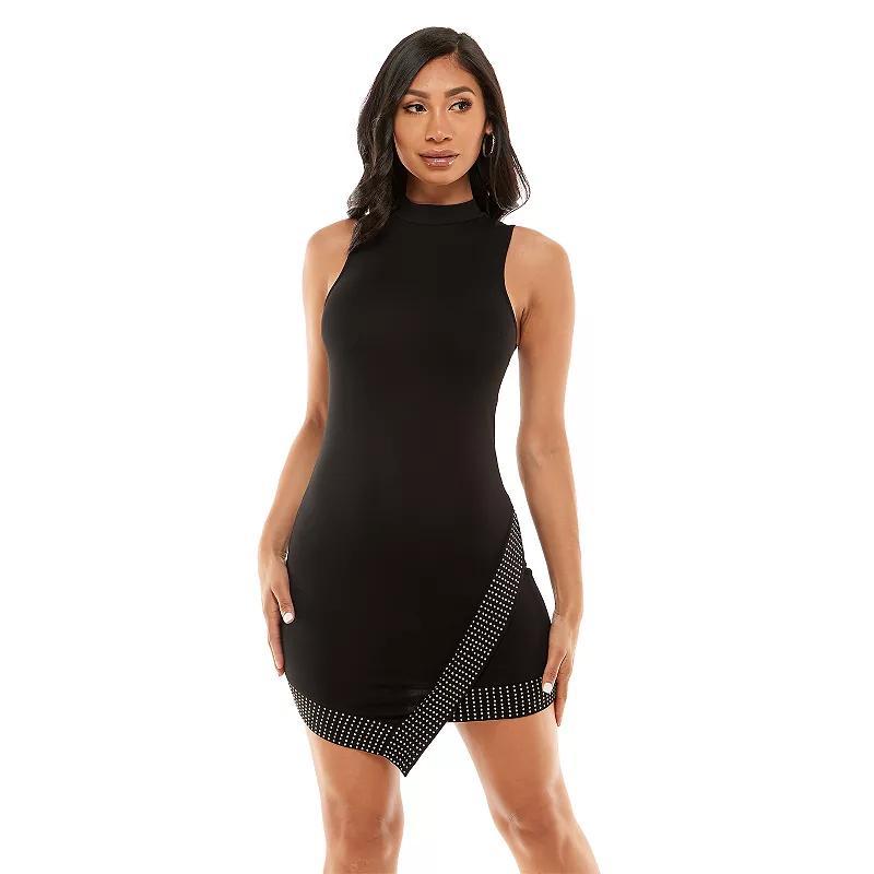 Womens bebe Asymmetrical Embellished Mini Dress Product Image