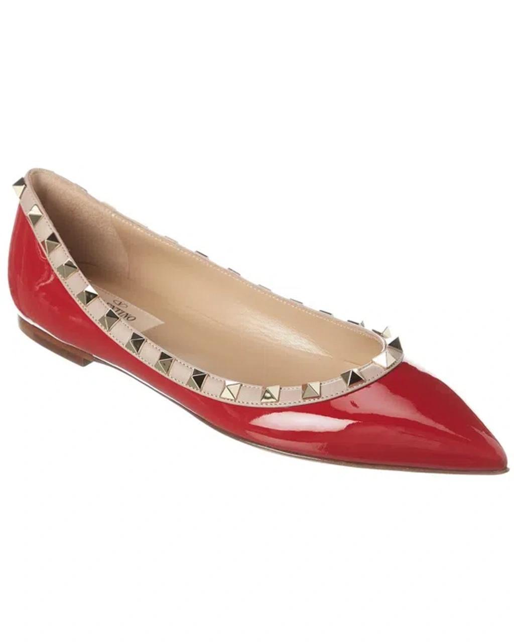 Valentino Rockstud Patent Flat In Red Product Image