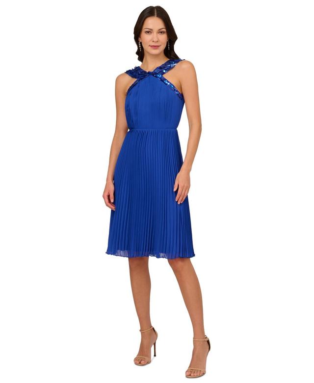 Adrianna Papell Womens Pleated Chiffon Halter Dress Product Image