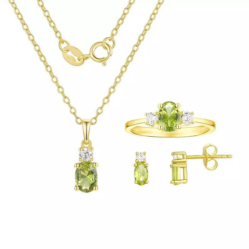 14k Gold Over Silver Simulated Birthstone & Cubic Zirconia Pendant, Ring, & Earring Trio Set, Womens, August Product Image