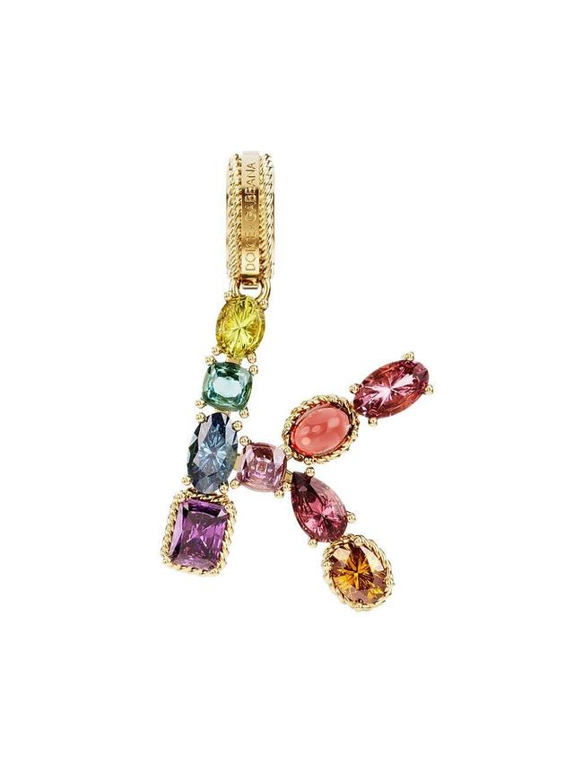 Womens Rainbow Alphabet 18K Yellow Gold & Multi Gemstone Initial K Charm - Yellow Gold Product Image