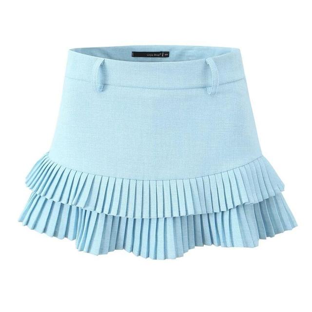 High Waist Plain Mini Pleated Skort Product Image