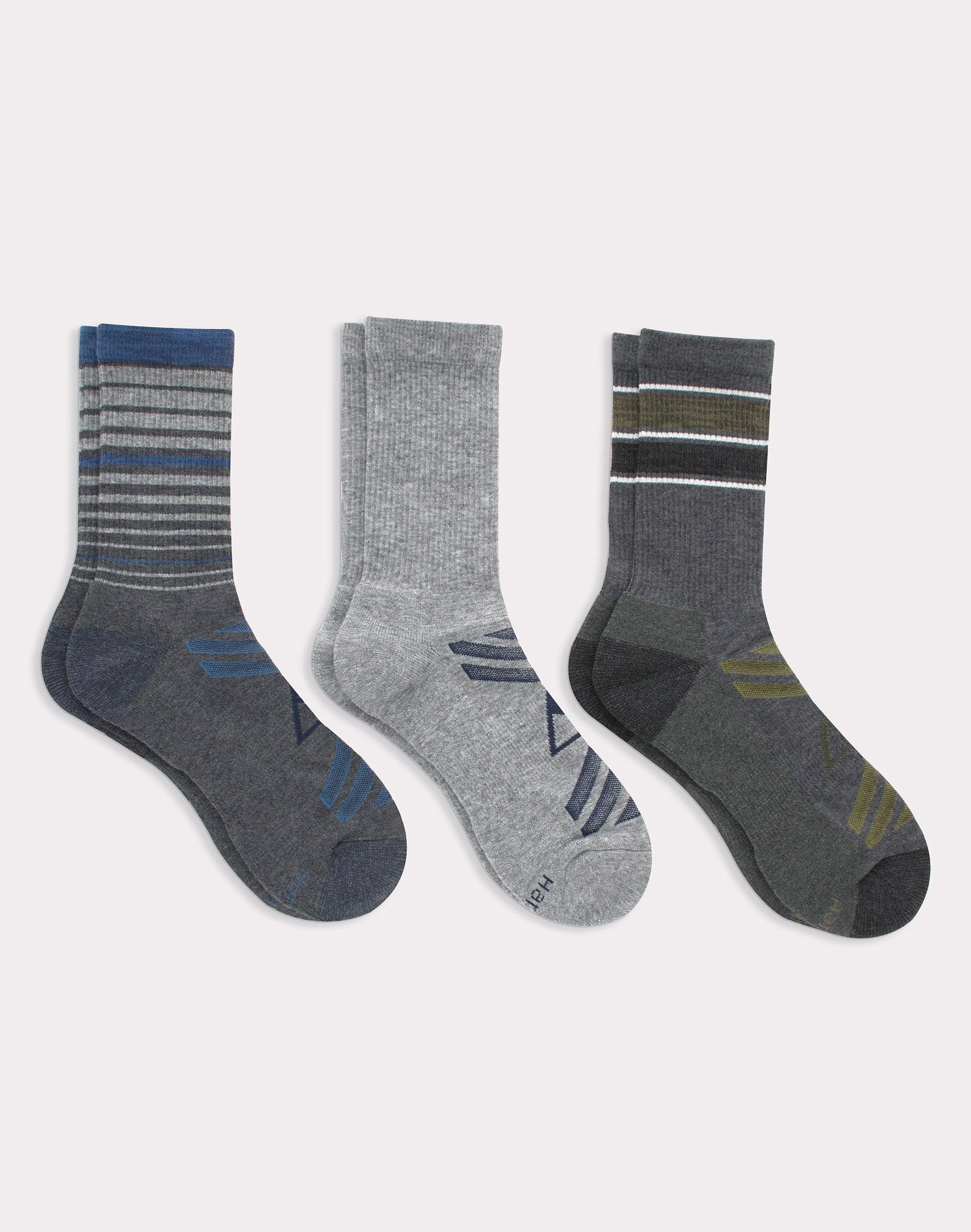 Hanes Explorer Mountain Peaks Mens Cushioned Crew Socks, 3-Pair Pack Grey/Charcoal 6-12 Product Image