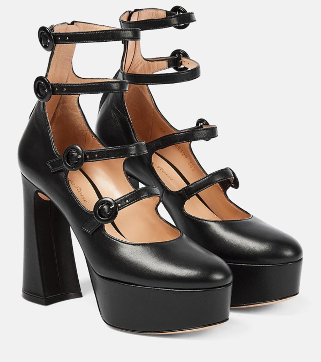 GIANVITO ROSSI Mary Jane Leather Platform Pumps In Black product image