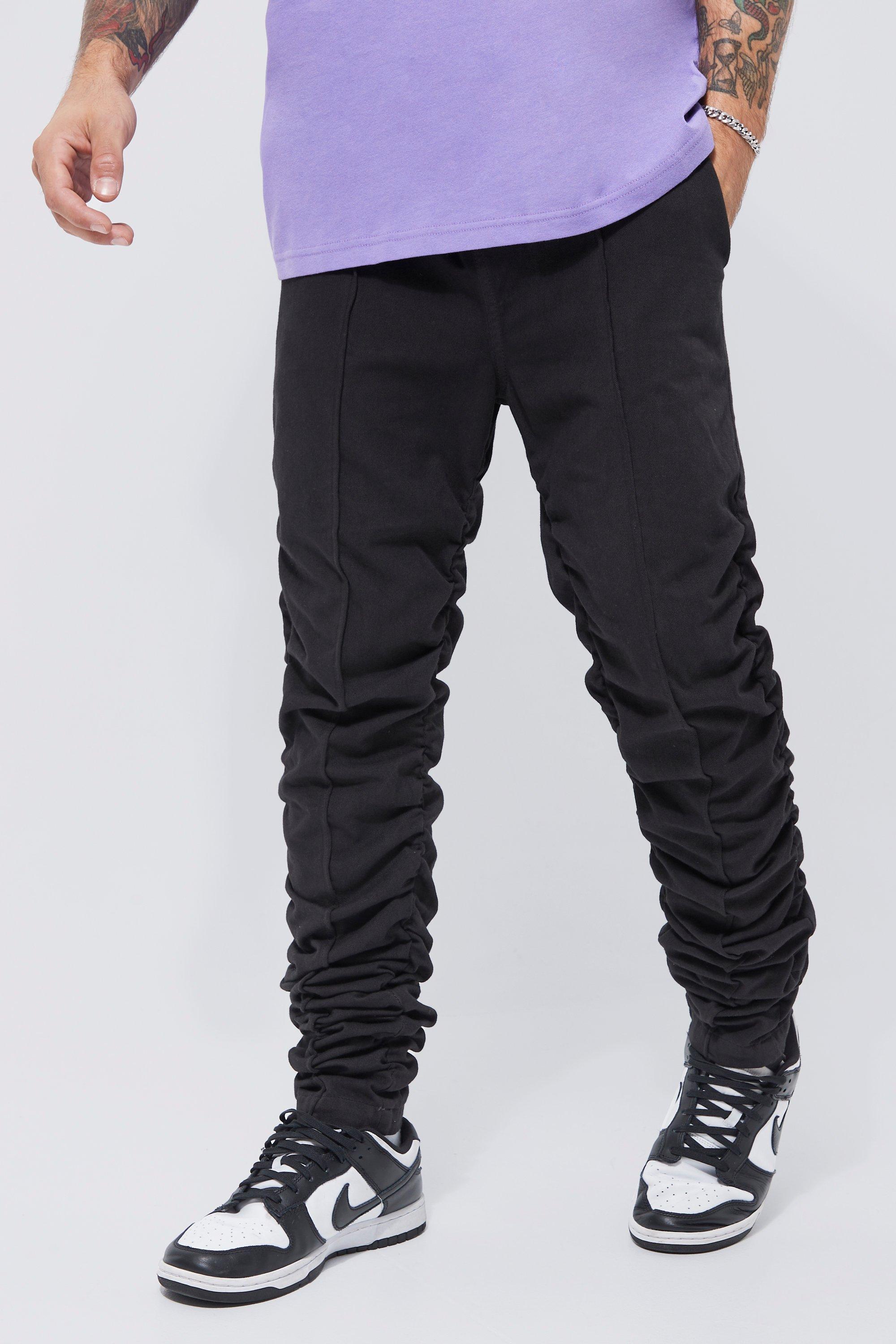 Elastic Waist Straight Fit Ruched Pants | boohooMAN USA Product Image