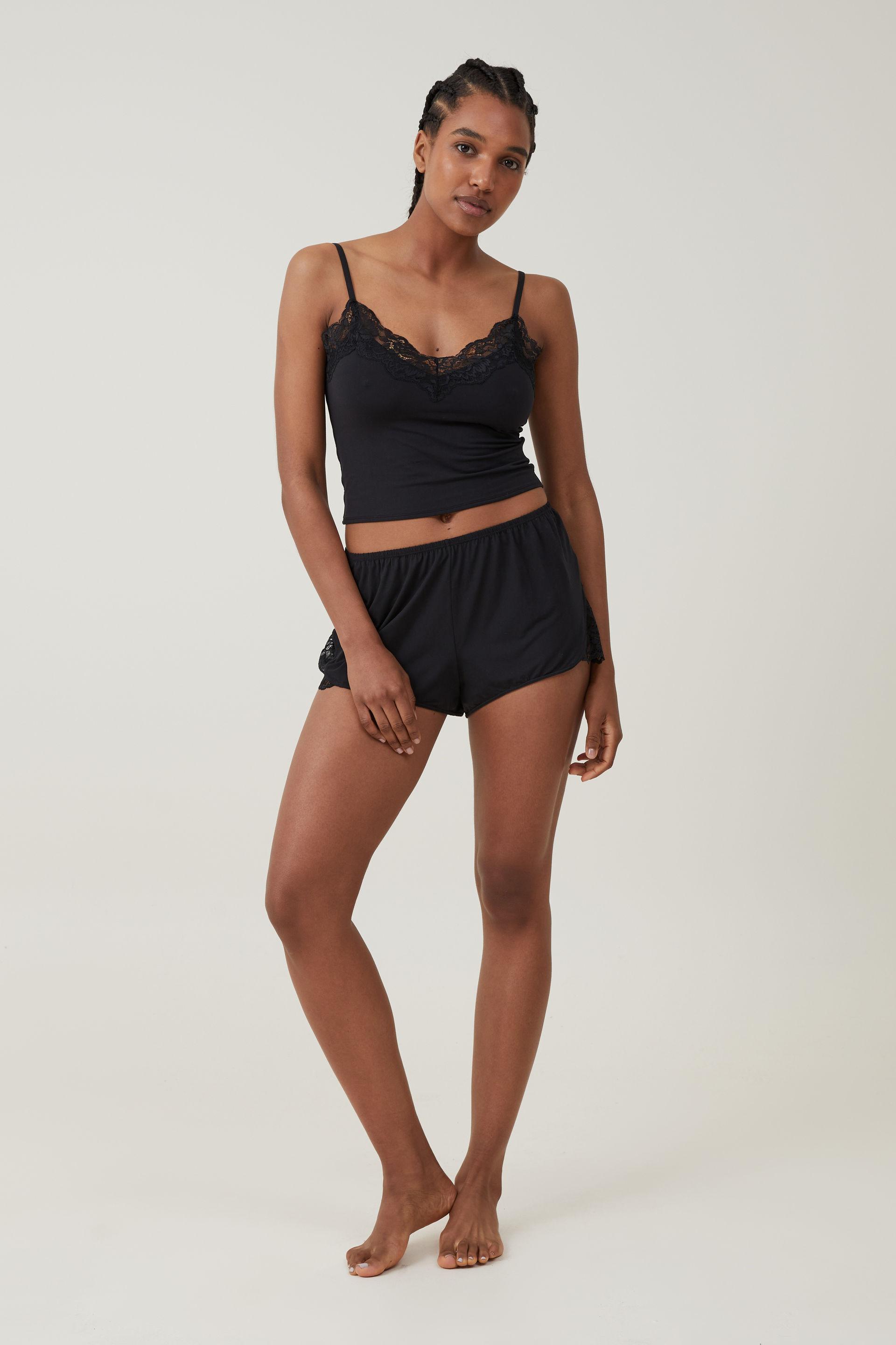 Body - Soft Lounge Lace Trim Short - Black Product Image