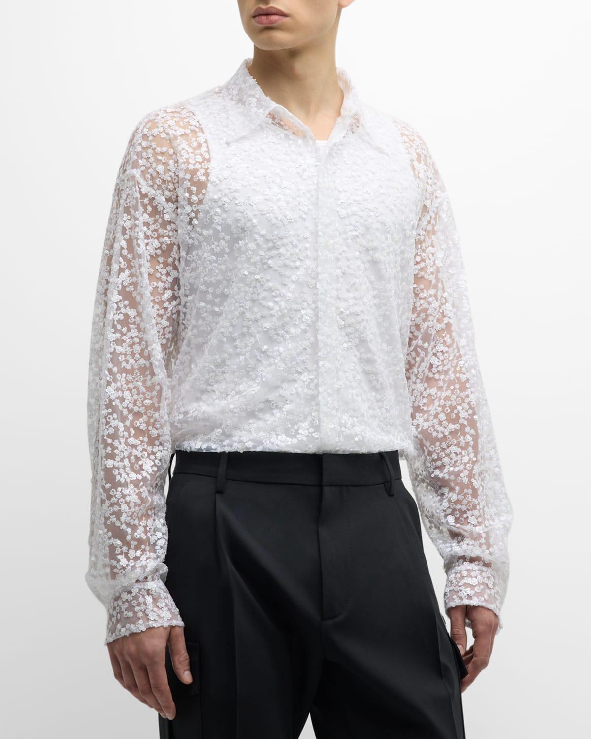 Mens Sequin Blossoms Sheer Dress Shirt Product Image