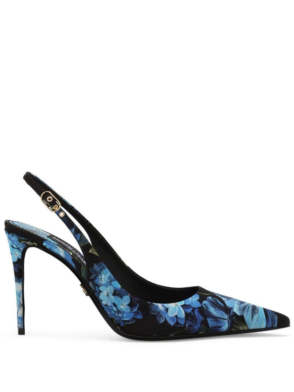 floral-print charmeuse slingback pumps Product Image