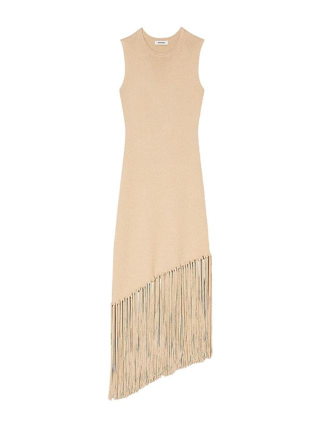 Womens Asymmetrical Fringed Midi Dress Product Image