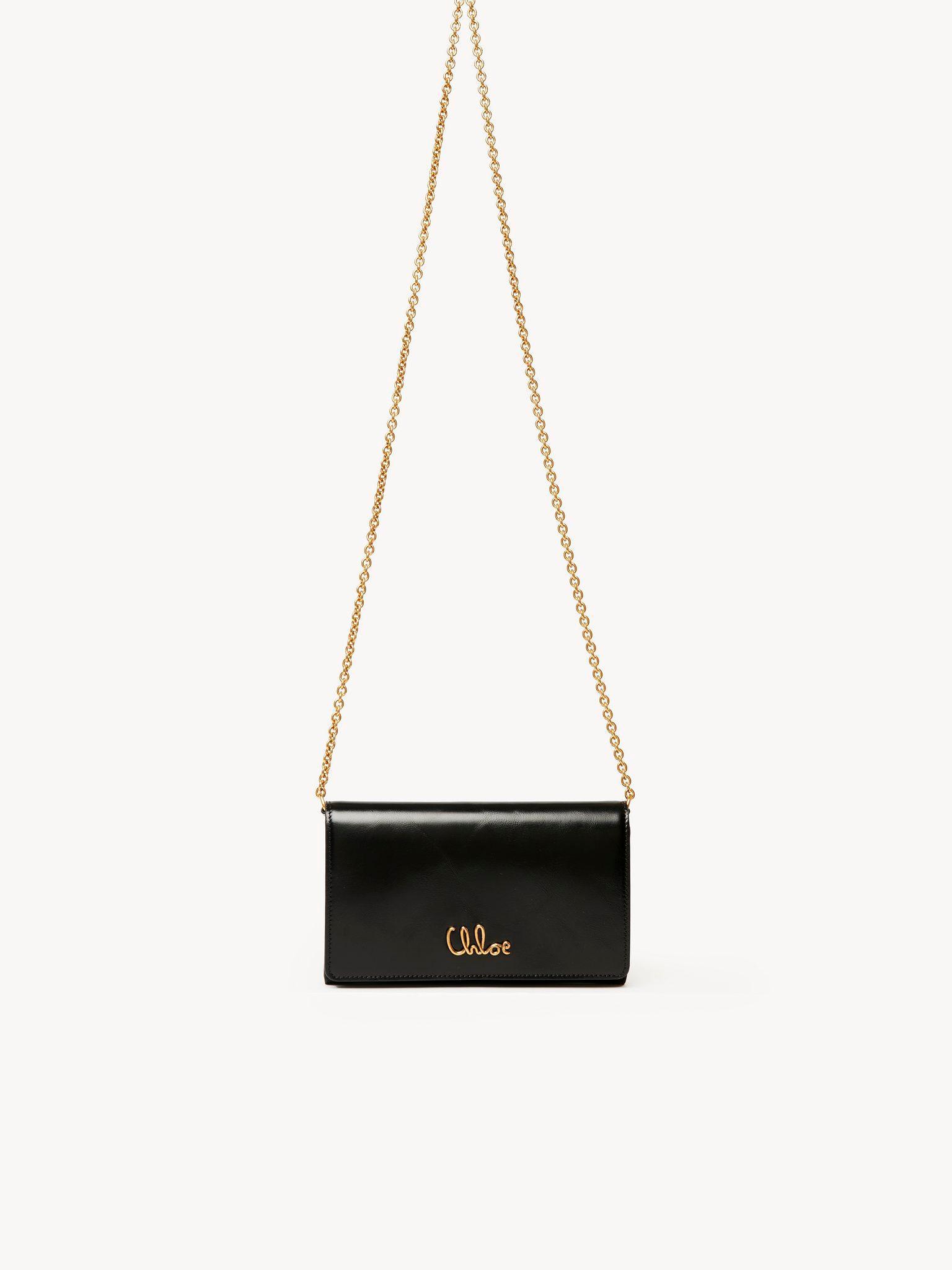 Chloé Iconic flap wallet on chain in shiny leather Product Image