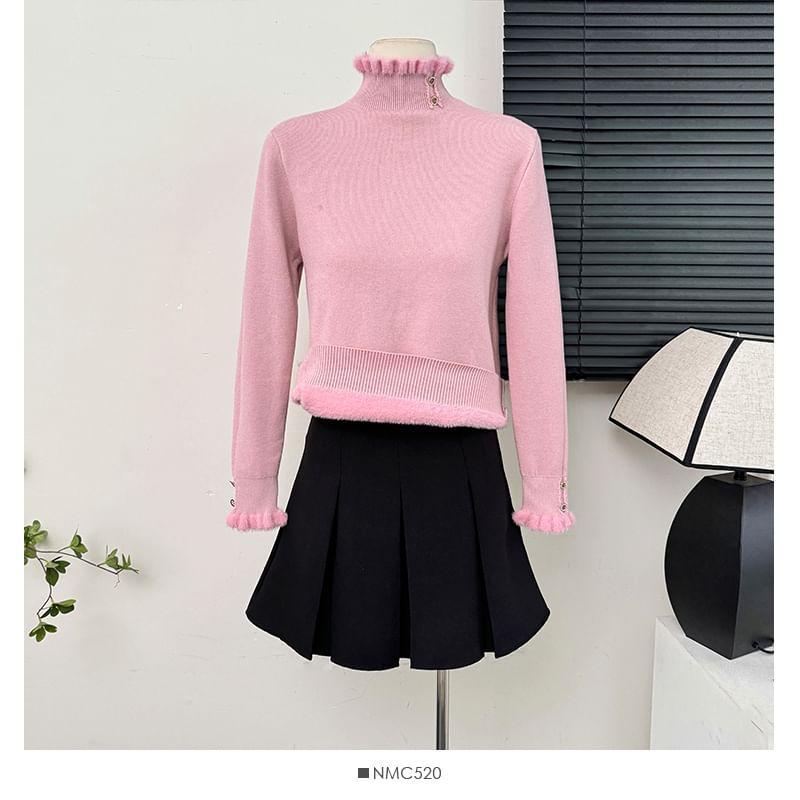 Fleece-Lined High-Neck Knit Top Product Image