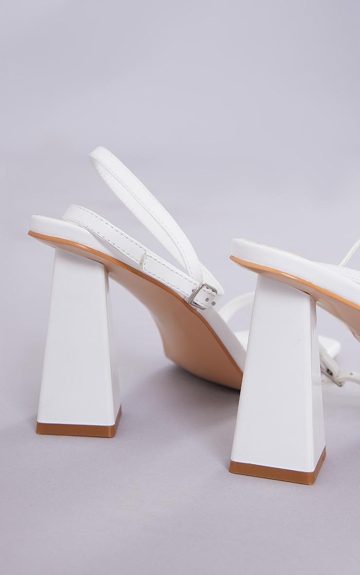 White PU Square Toe Barely There Square High Block Heeled Sandals Product Image