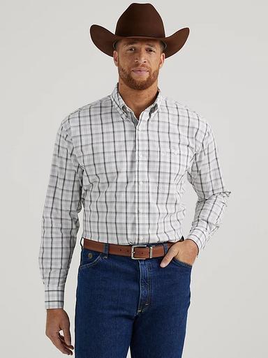 Wrangler® George Strait™ Men's L/S Moon Grey Plaid Buttondown Shirt Product Image