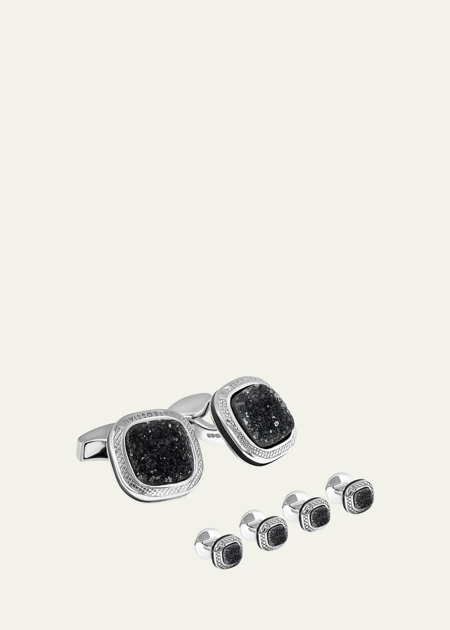 Mens Drusy Stone Cuff Links Stud Set Product Image