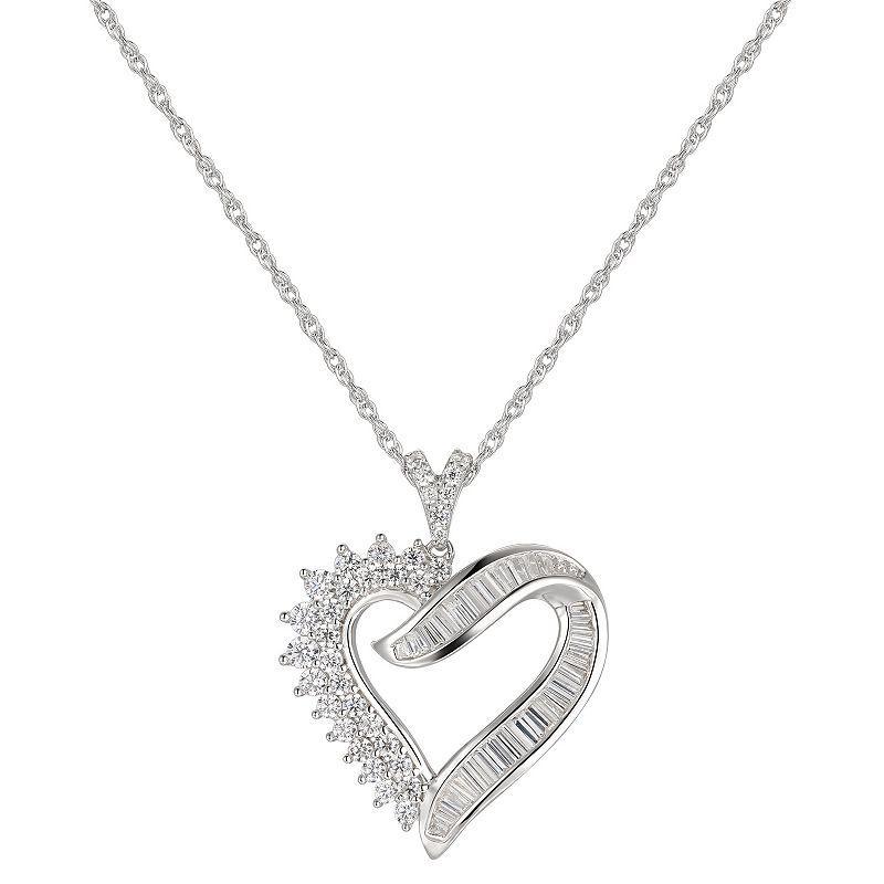 Sterling Silver Cubic Zirconia Open Heart Pendant Necklace, Womens Product Image