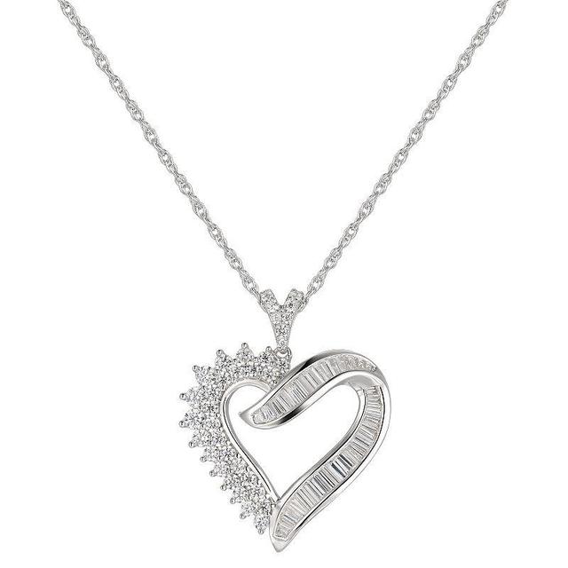 Sterling Silver Cubic Zirconia Open Heart Pendant Necklace, Womens White Product Image