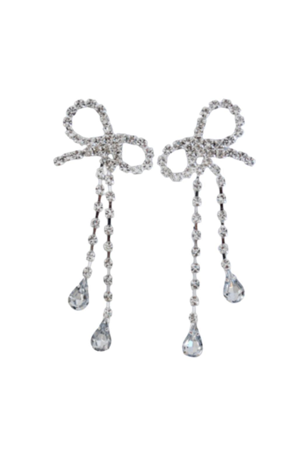 Constance Silver Rhinestone Bow Earrings Product Image