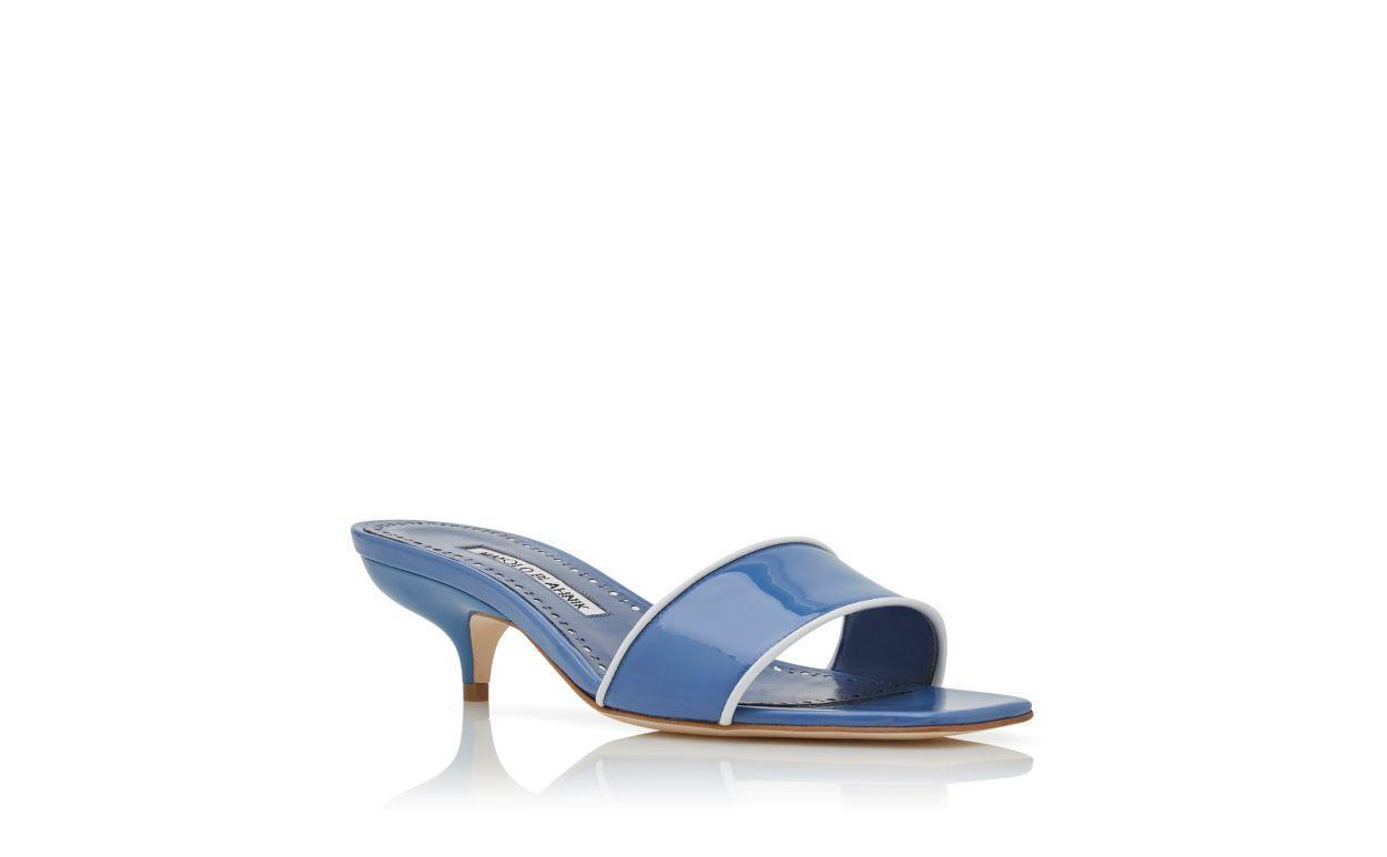 HELAMU Blue Patent Leather Open Toe Mules Product Image