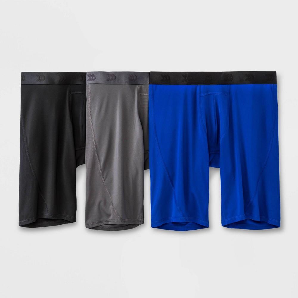 Mens Jersey Mesh Performance 3pk Long Leg Boxer Briefs - All in Motion Black/Gray/Blue L Product Image