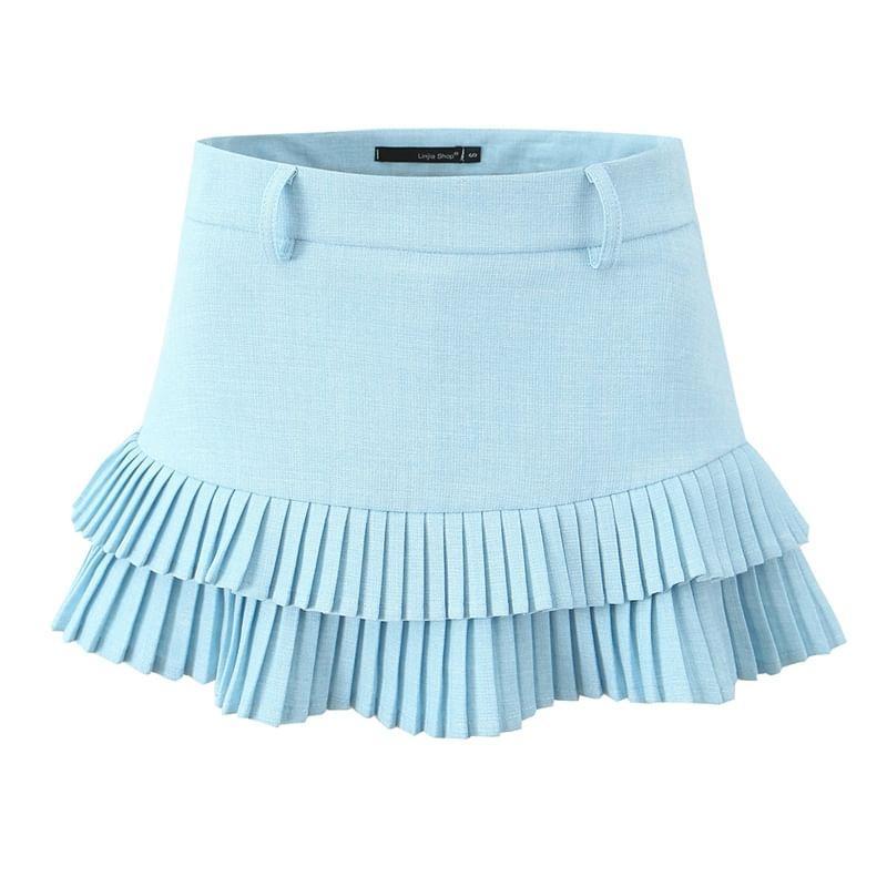 High Rise Plain Pleated Hem Mini A-Line Skirt Product Image