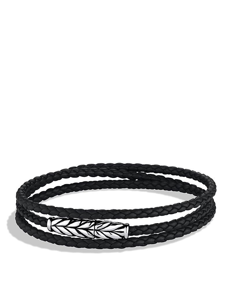 Mens Chevron Triple Wrap Black Leather Bracelet Product Image