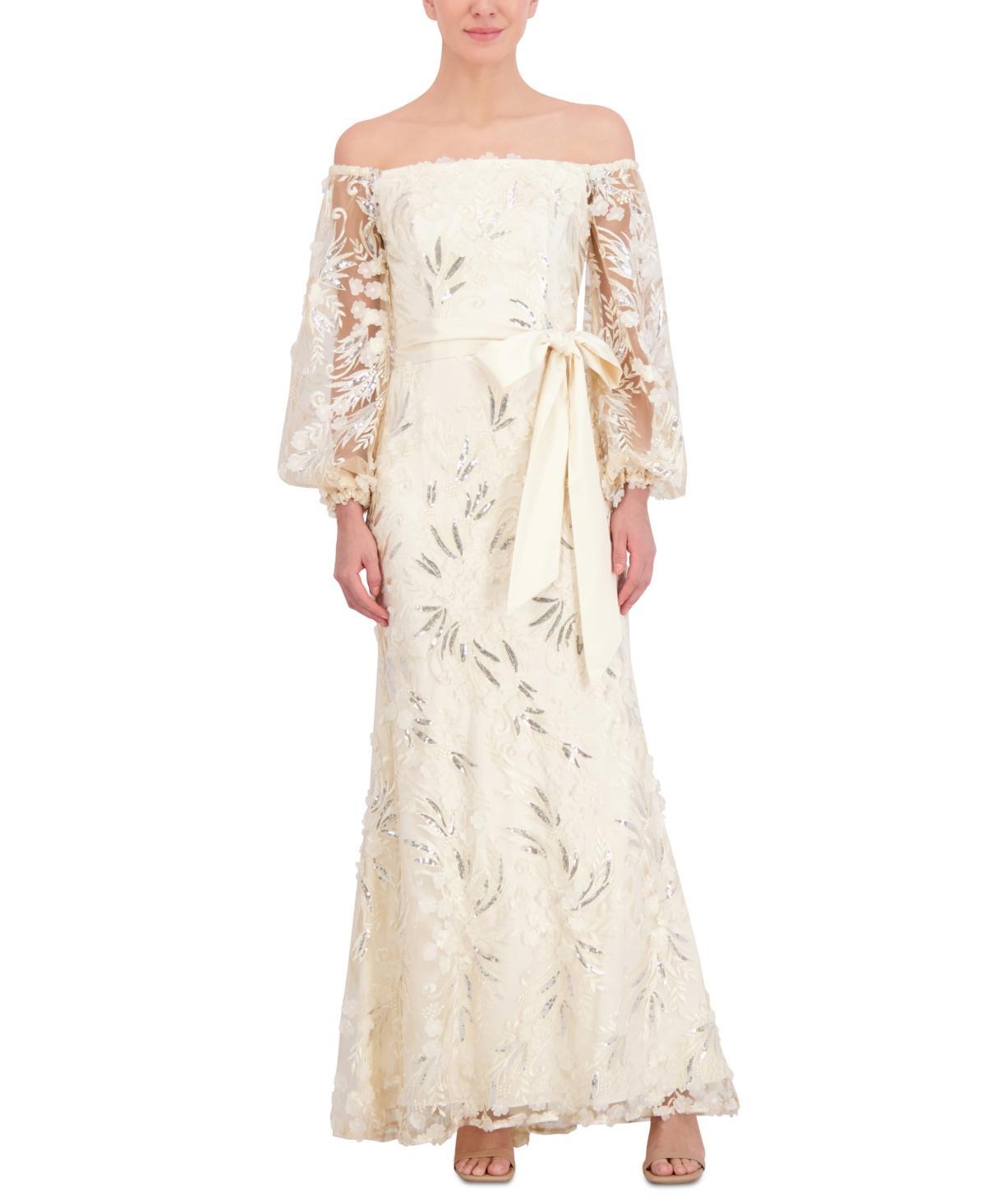 Women's Sequin Embroidered Balloon-Sleeve Gown Product Image