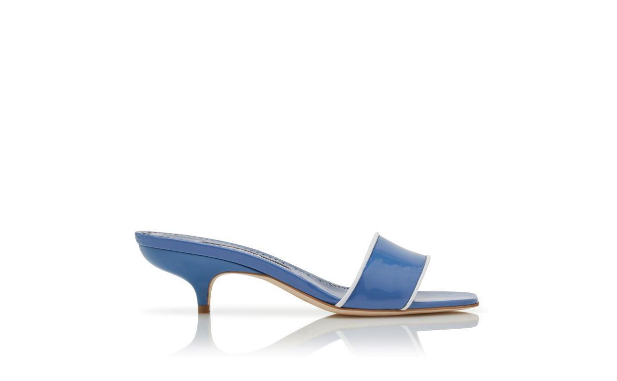 HELAMU Blue Patent Leather Open Toe Mules Product Image