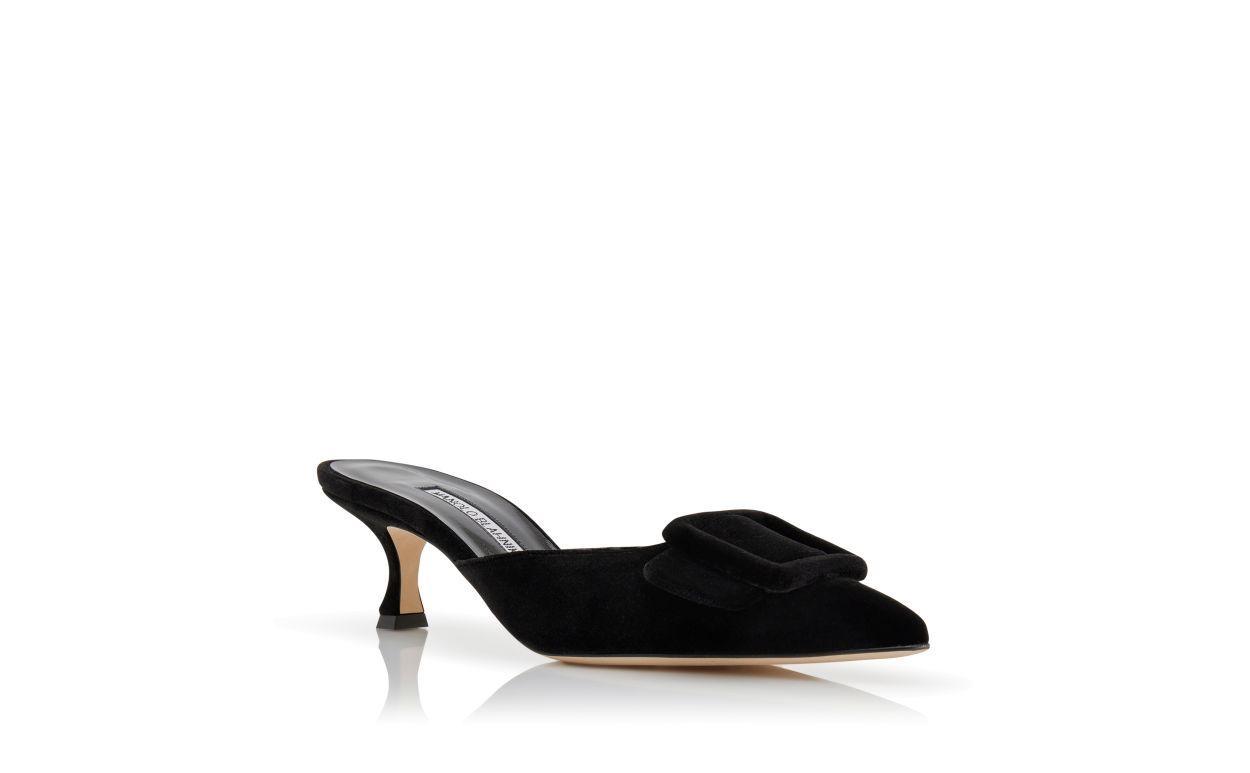 MAYSALE Black Velvet Buckle Detail Mules Product Image