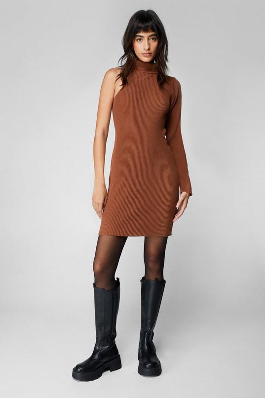 Ribbed One Sleeve Knit Mini Dress product image