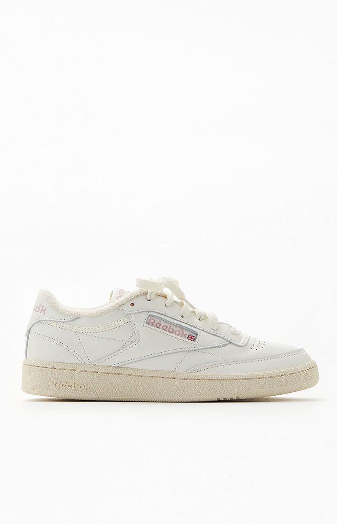 Reebok White & Pink Club C 85 Shoes in White Product Image