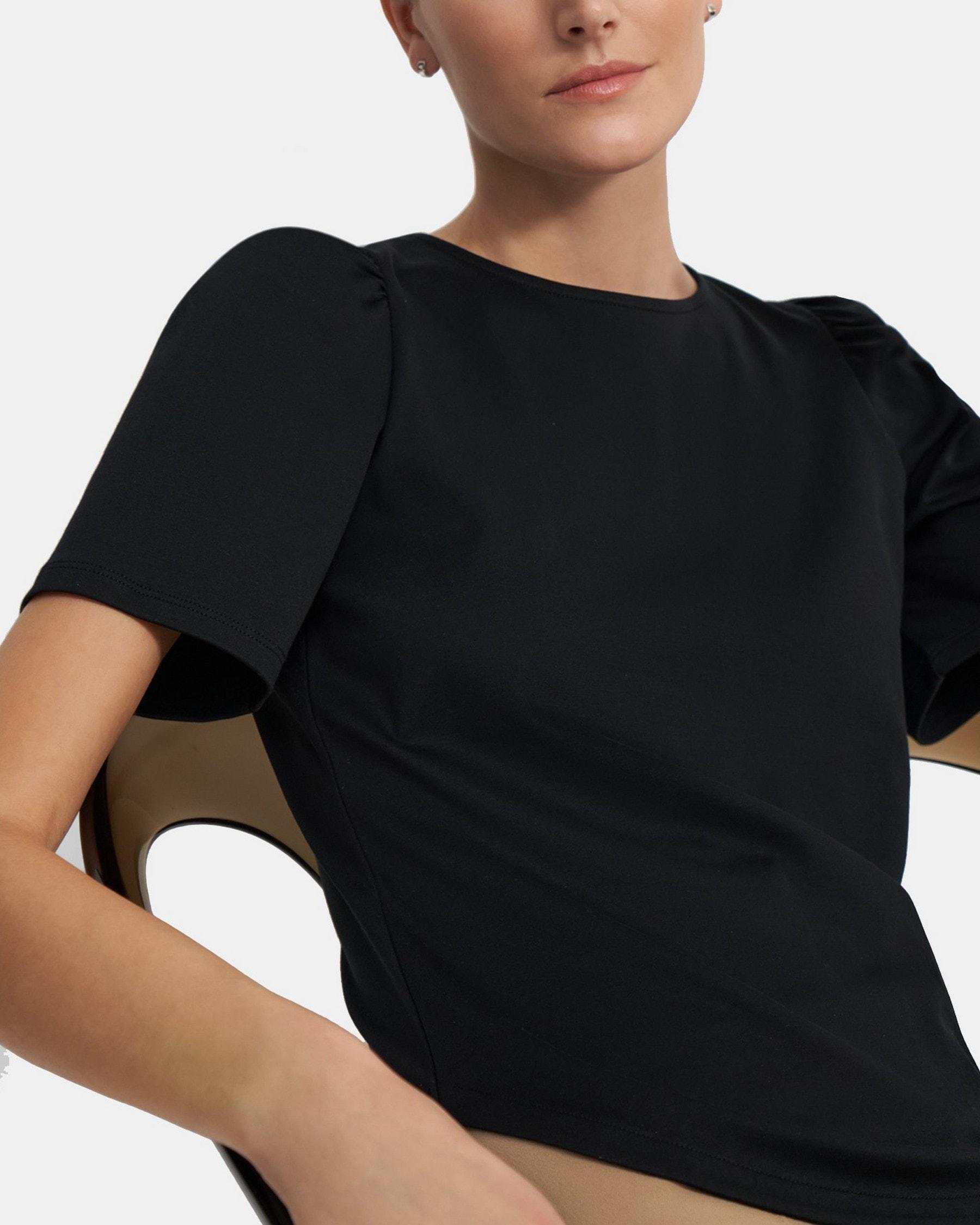 Short-Sleeve Ruched Tee in Cotton Jersey Product Image