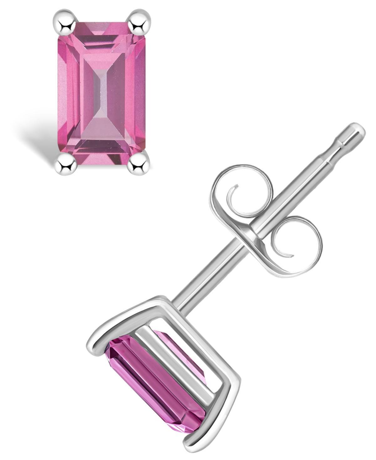 14k Gold Emerald Cut Birthstone Stud Earrings, Womens, Pink Topaz Jun Product Image