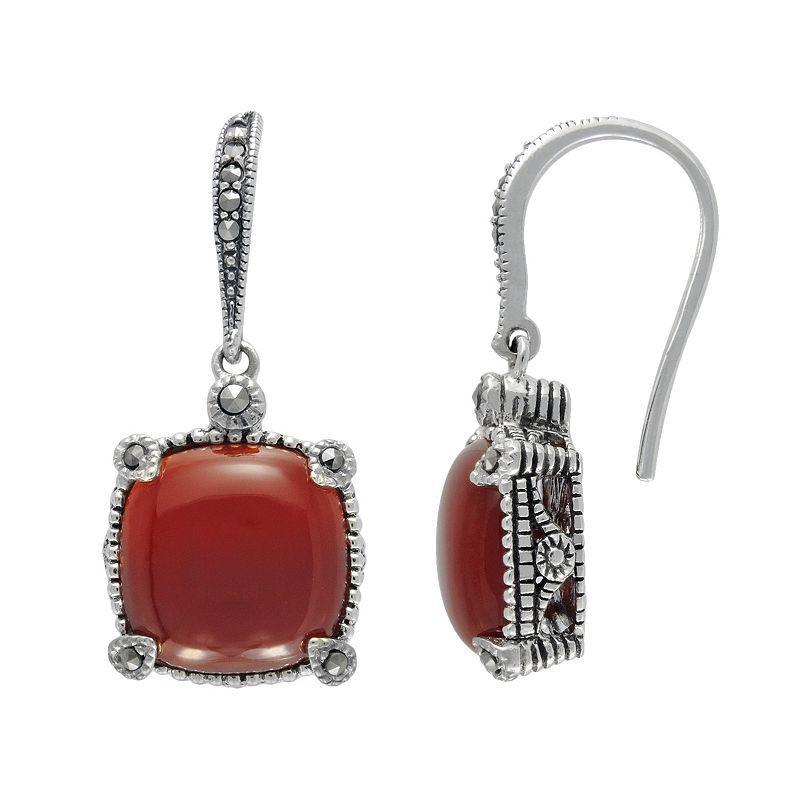 Lavish by TJM Sterling Silver Red Agate & Marcasite Cushion Earrings, Womens Product Image