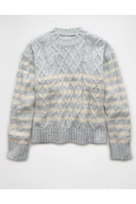 AE Striped Cable Knit Crew Neck Sweater Womens Product Image