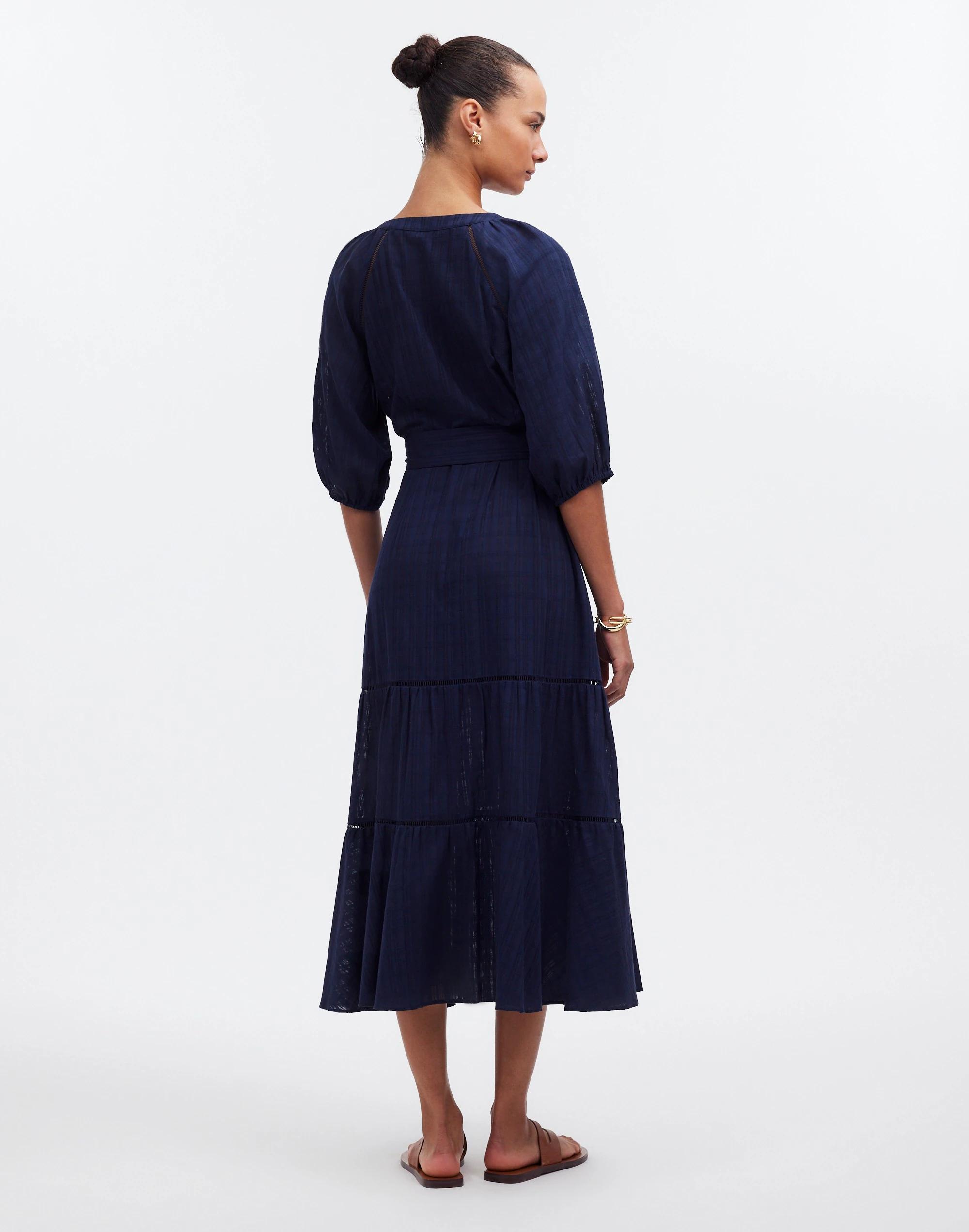 Tie-Waist Tiered Midi Dress in Windowpane Product Image